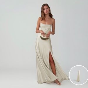 Fame and Partners Champagne Strappy Draped Gown